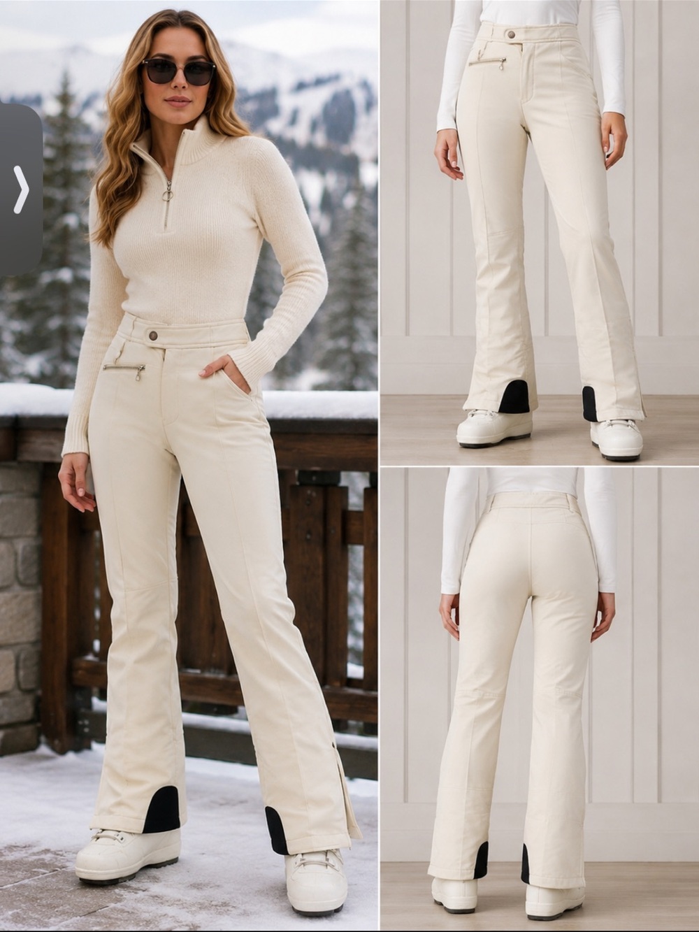 Vintage Bogner Women’s Ski Pants Size 4 
Ivory Wool Blend Stirrup Zip Hem Après